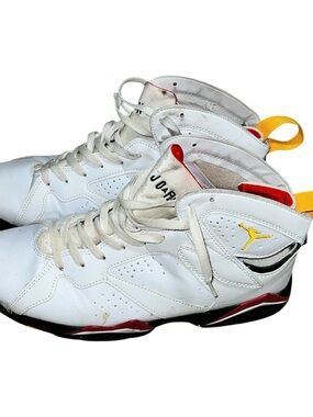 Jordan White High-Top Sneakers with Yellow and Red Accents